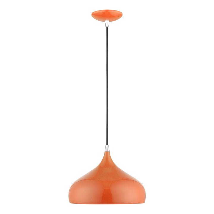 1 Light Shiny Orange With Polished Chrome Accents Pendant
