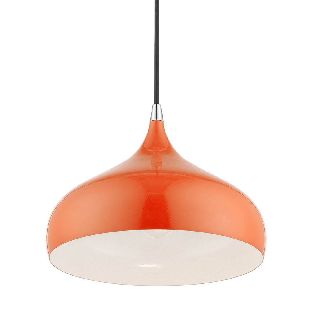 1 Light Shiny Orange With Polished Chrome Accents Pendant