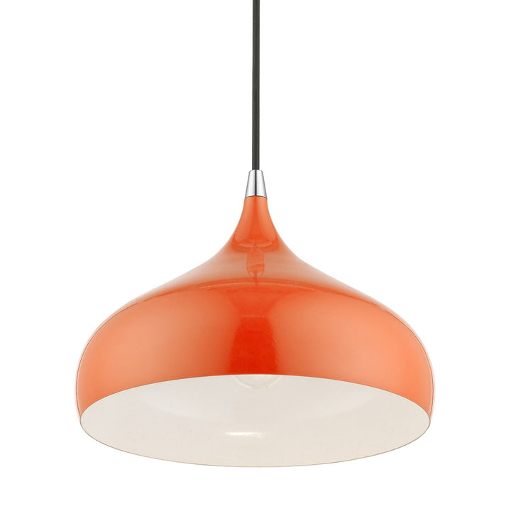 1 Light Shiny Orange With Polished Chrome Accents Pendant