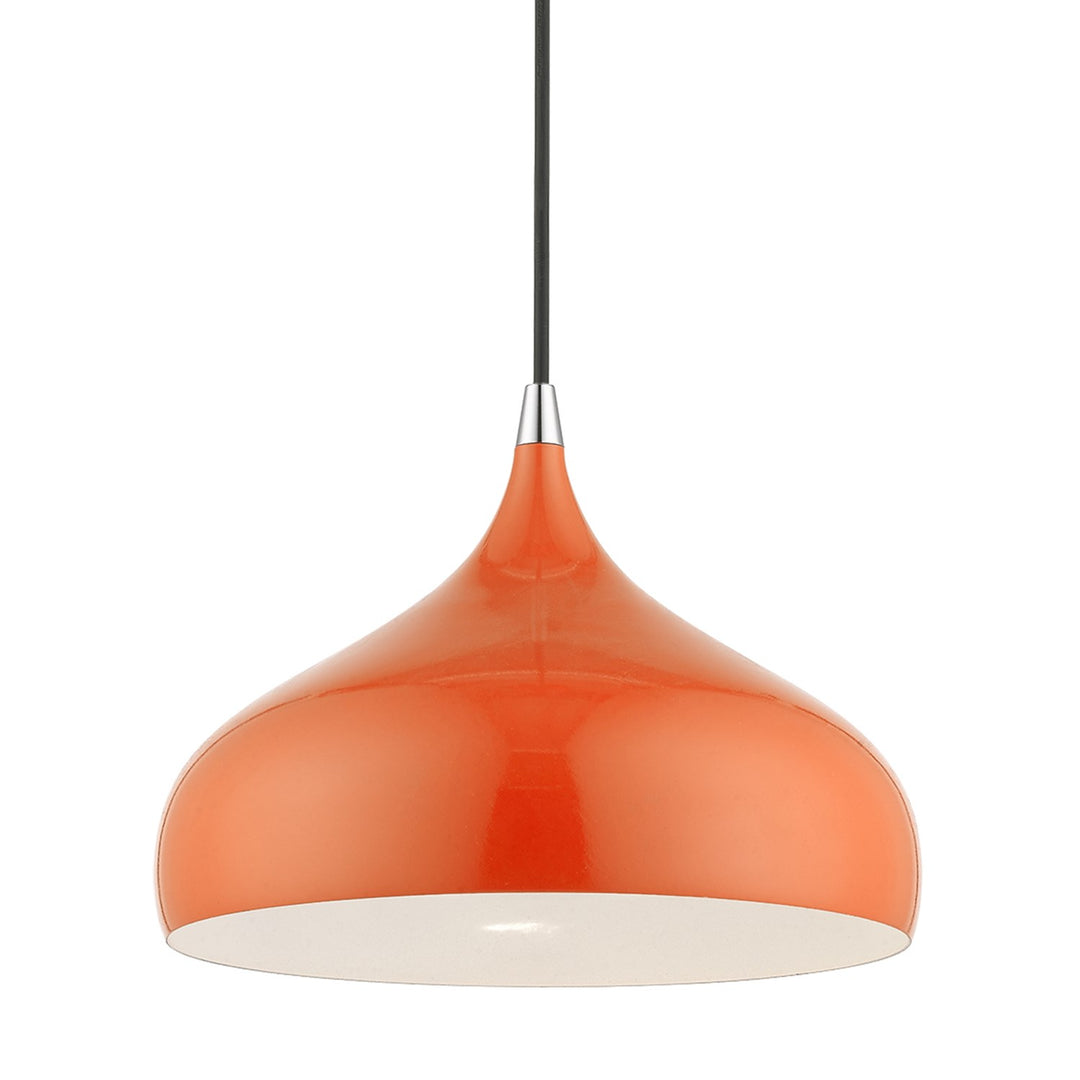 1 Light Shiny Orange With Polished Chrome Accents Pendant
