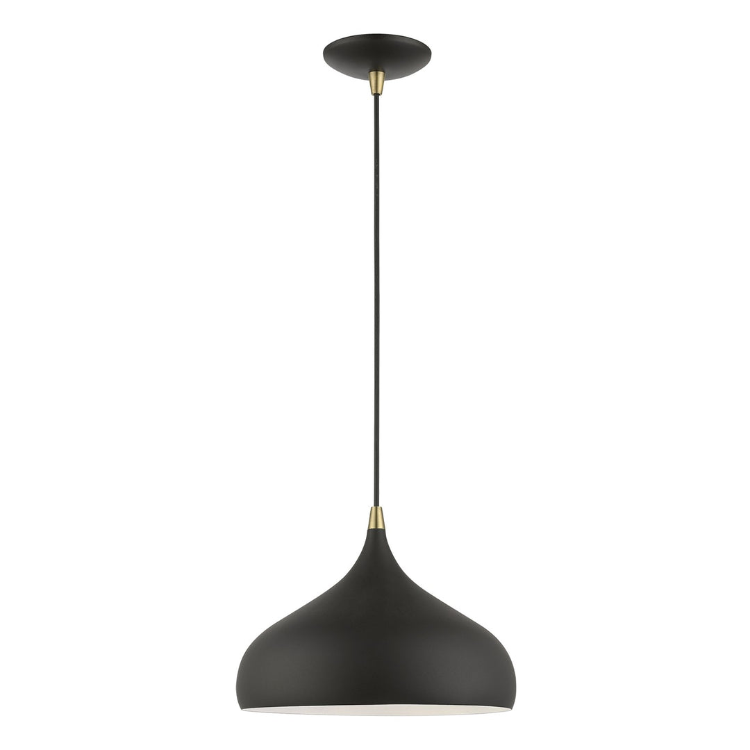 1 Light Textured Black With Antique Brass Accents Pendant by Livex Lighting