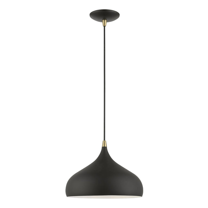 1 Light Textured Black With Antique Brass Accents Pendant by Livex Lighting