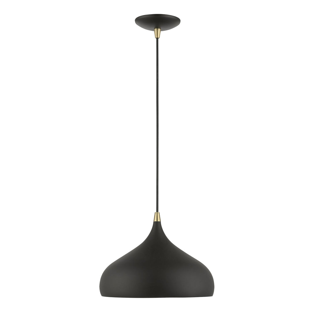 1 Light Textured Black With Antique Brass Accents Pendant
