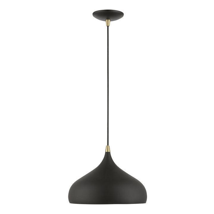 1 Light Textured Black With Antique Brass Accents Pendant
