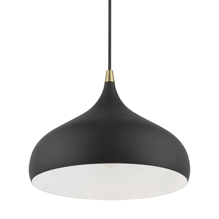 1 Light Textured Black With Antique Brass Accents Pendant