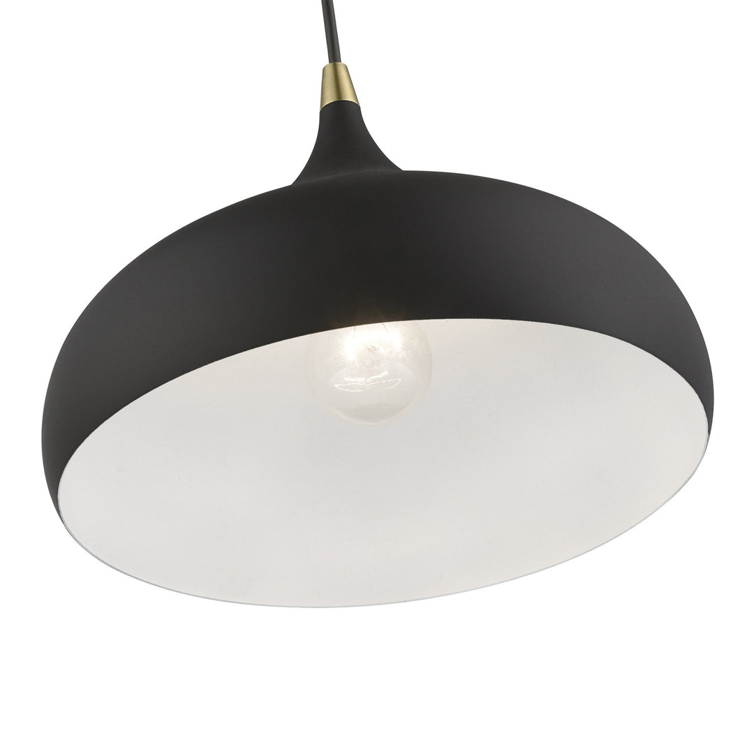 1 Light Textured Black With Antique Brass Accents Pendant
