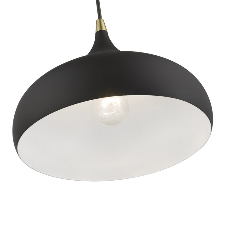 1 Light Textured Black With Antique Brass Accents Pendant