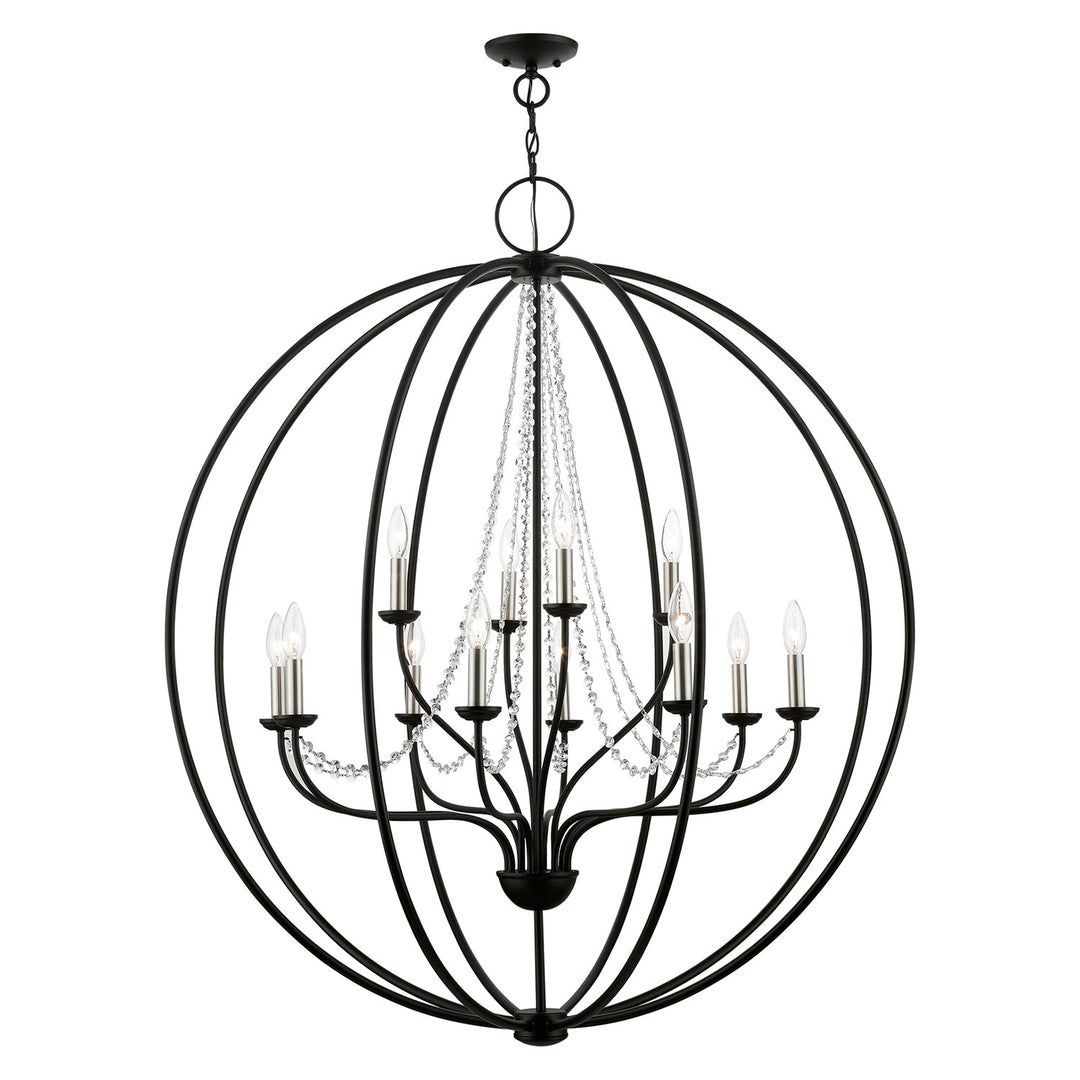 12 Light Black With Brushed Nickel Finish Candles Grande Foyer Chandelier by Livex Lighting