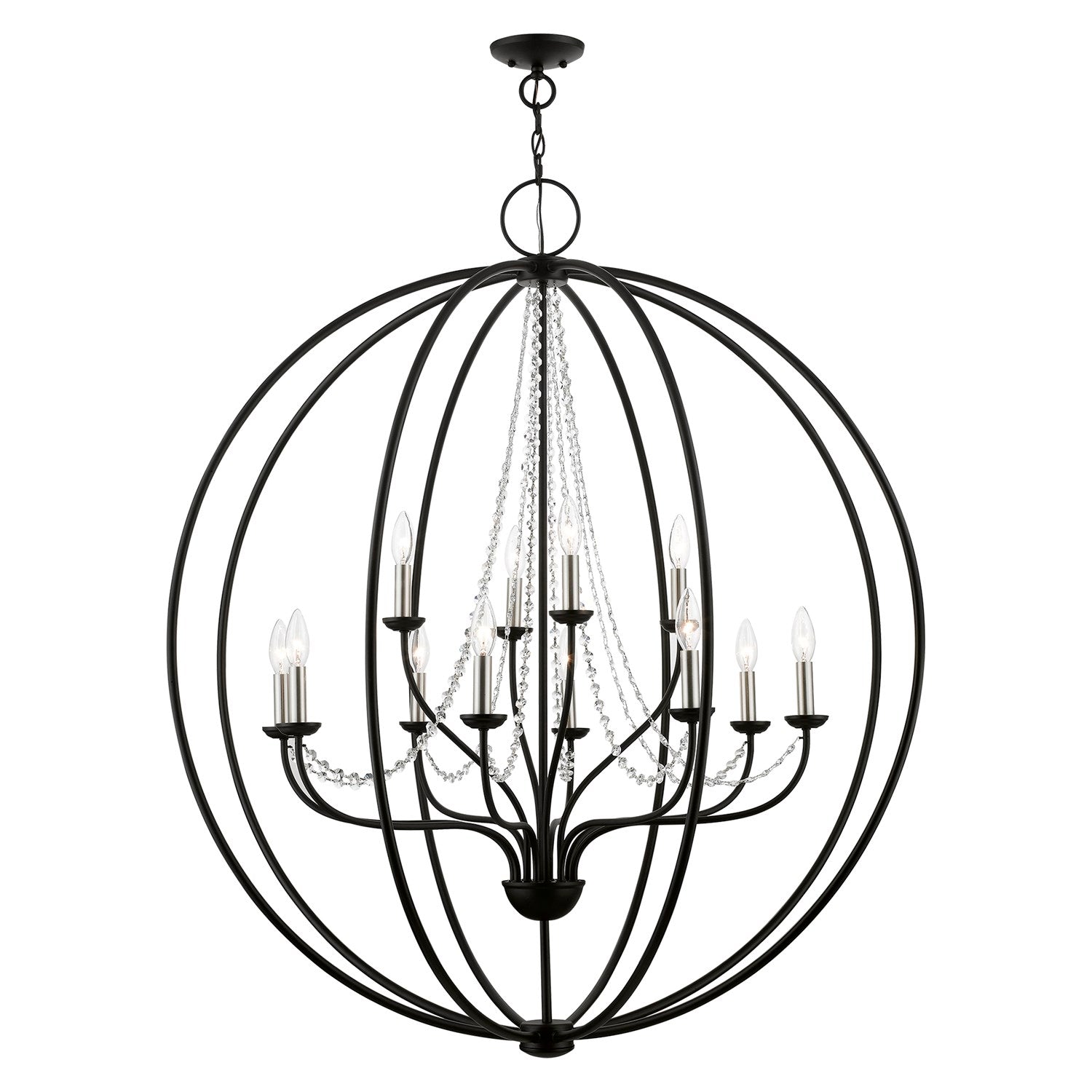 12 Light Black With Brushed Nickel Finish Candles Grande Foyer Chandelier by Livex Lighting