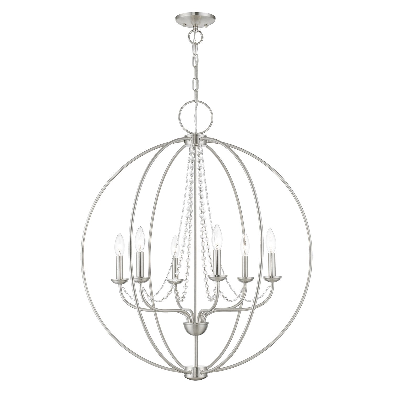 6 Light Brushed Nickel Globe Pendant Chandelier by Livex Lighting