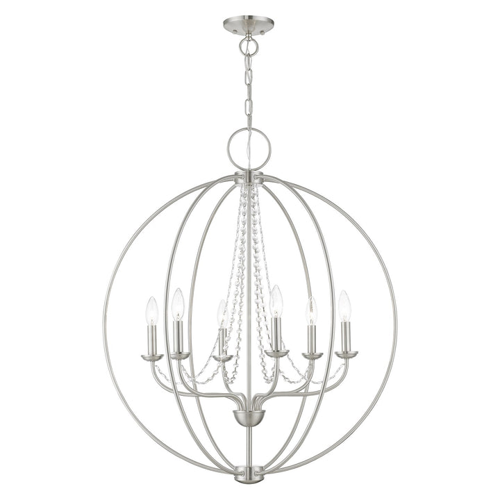 6 Light Brushed Nickel Globe Pendant Chandelier by Livex Lighting