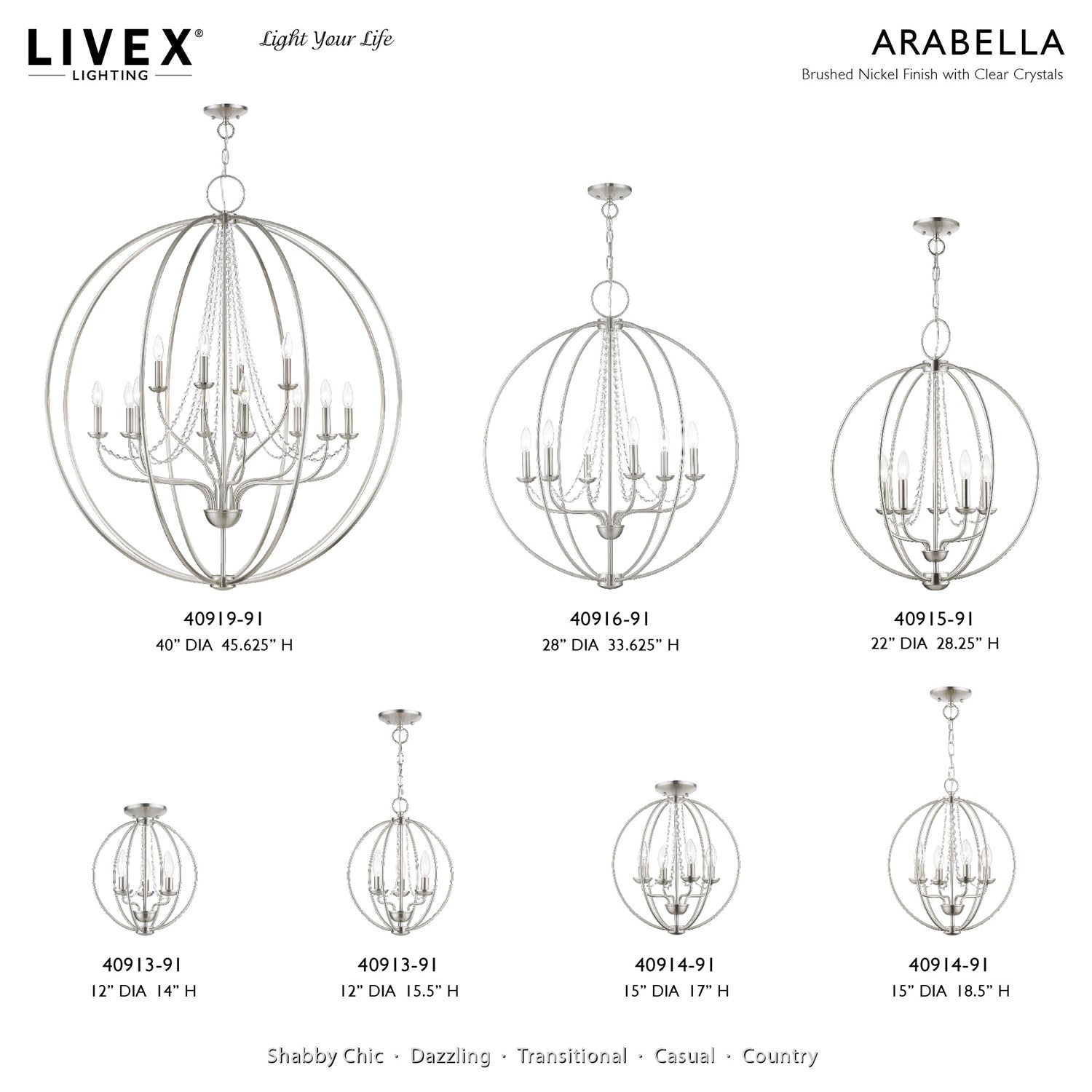 6 Light Brushed Nickel Globe Pendant Chandelier