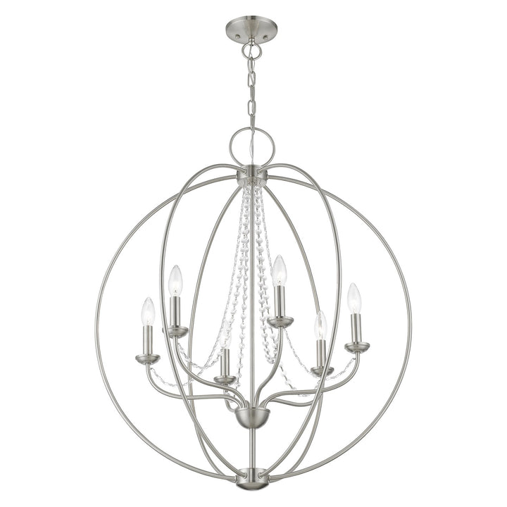 6 Light Brushed Nickel Globe Pendant Chandelier