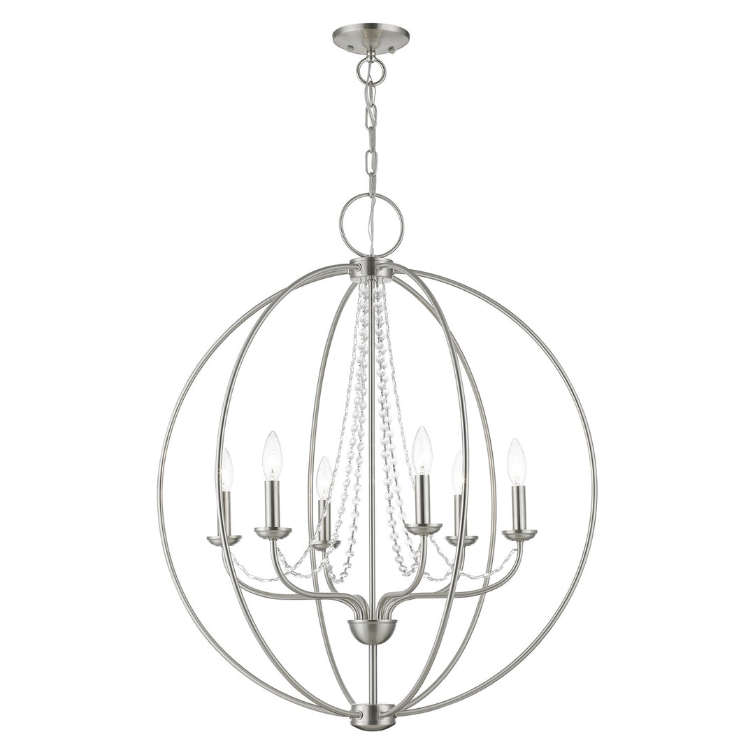6 Light Brushed Nickel Globe Pendant Chandelier