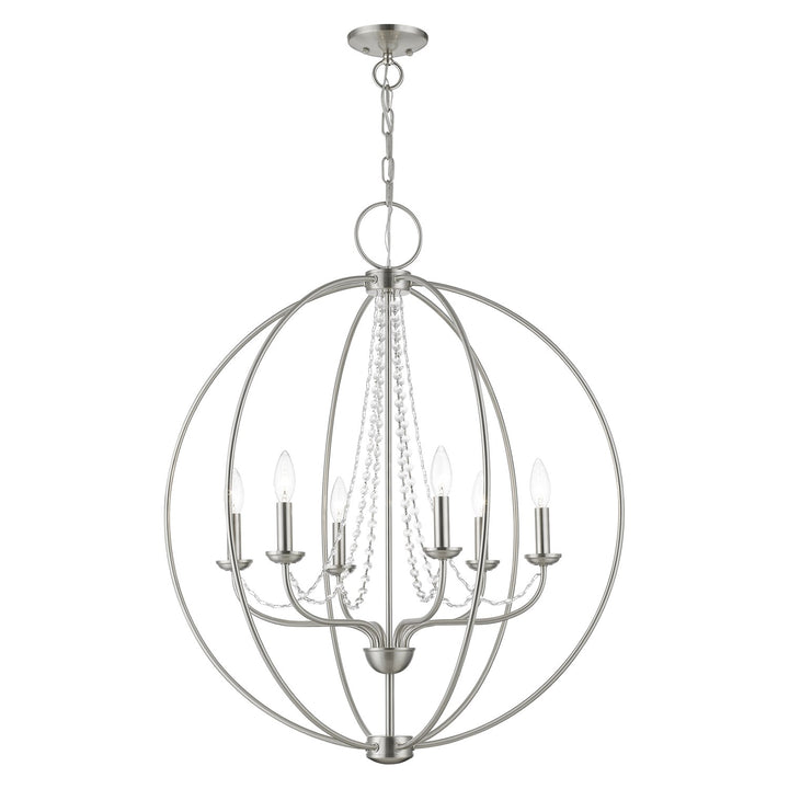 6 Light Brushed Nickel Globe Pendant Chandelier