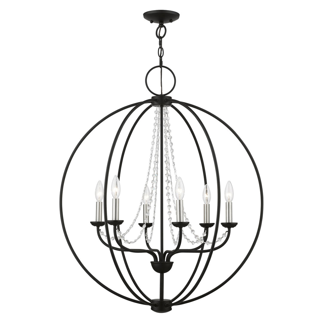 6 Light Black With Brushed Nickel Finish Candles Globe Pendant Chandelier by Livex Lighting