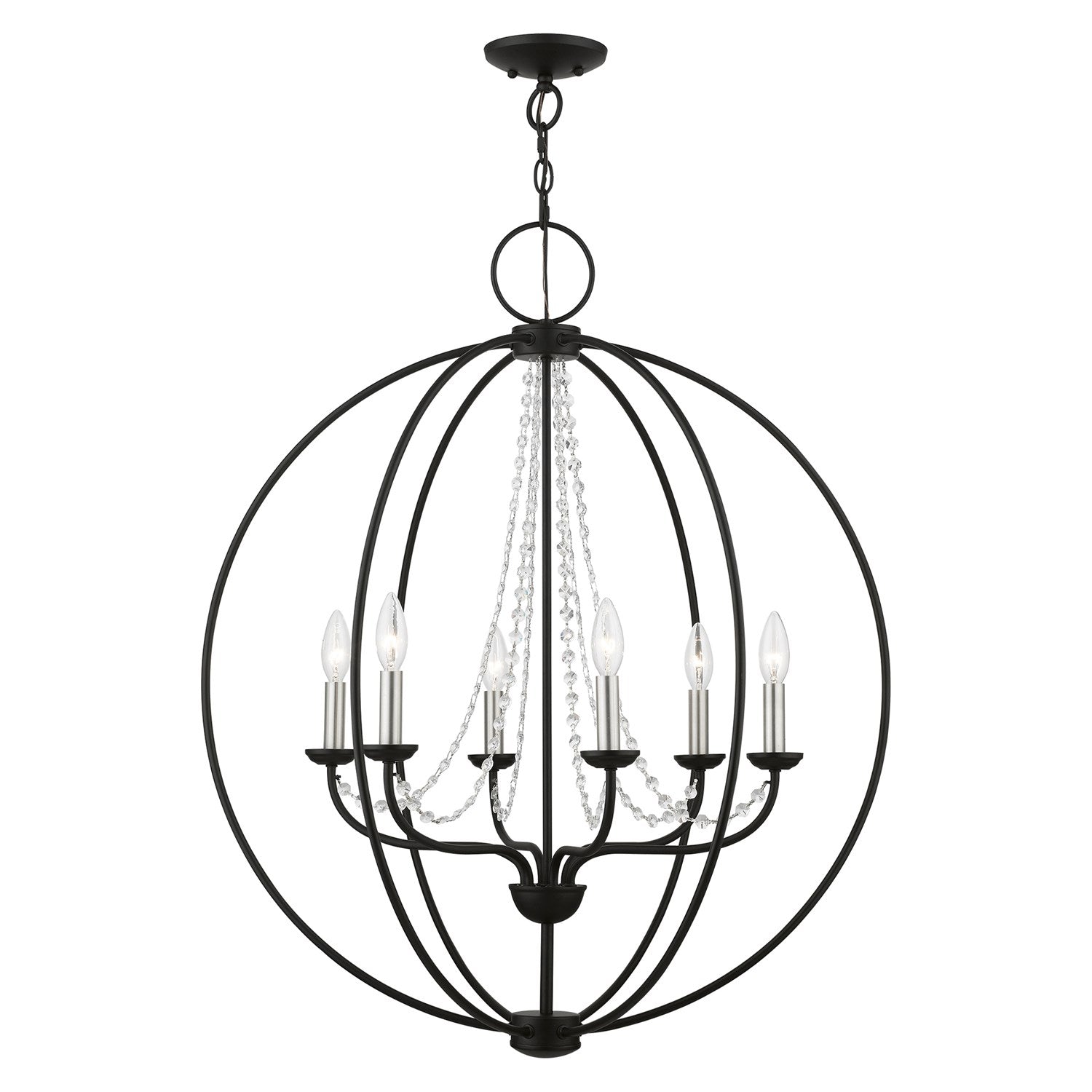6 Light Black With Brushed Nickel Finish Candles Globe Pendant Chandelier by Livex Lighting