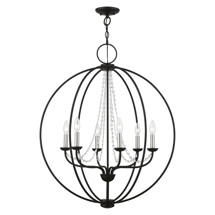 6 Light Black With Brushed Nickel Finish Candles Globe Pendant Chandelier by Livex Lighting
