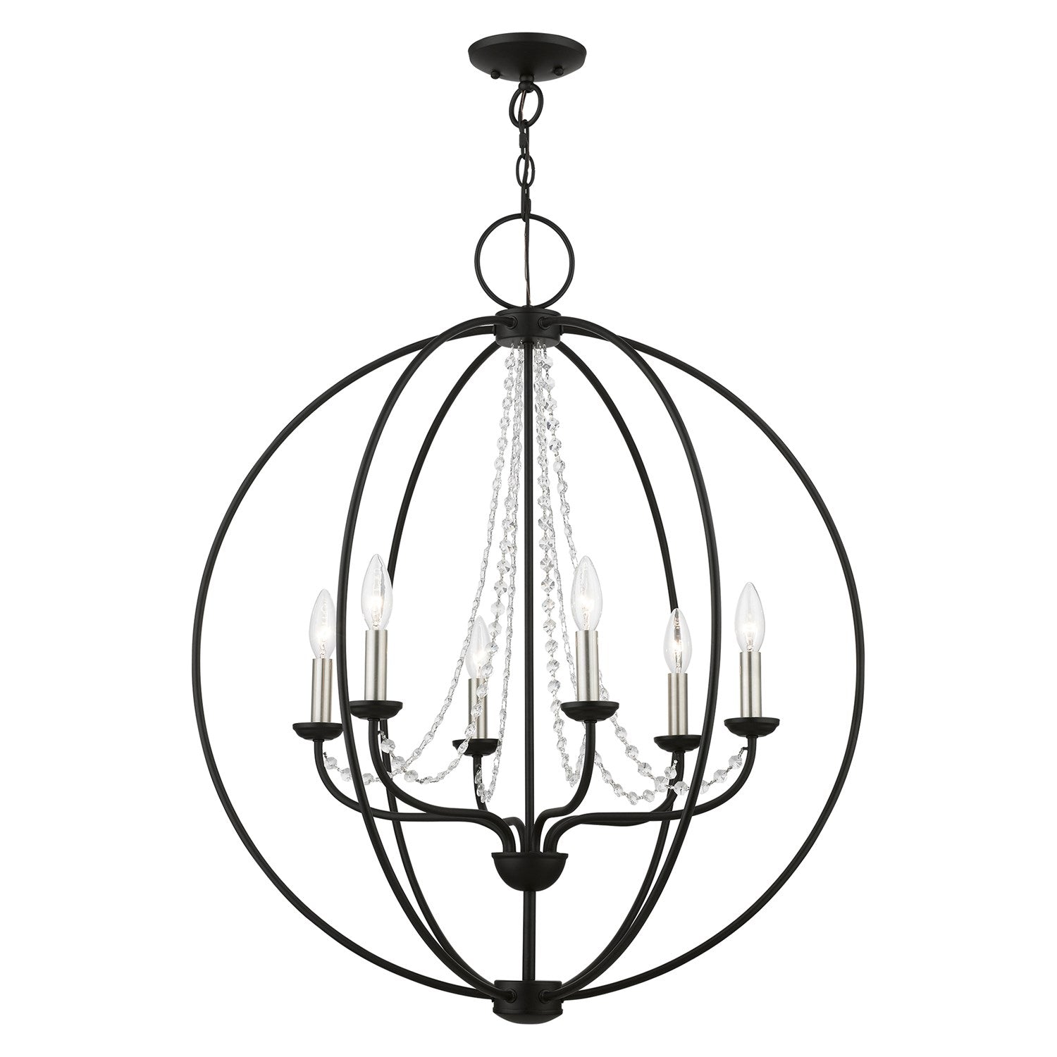 6 Light Black With Brushed Nickel Finish Candles Globe Pendant Chandelier
