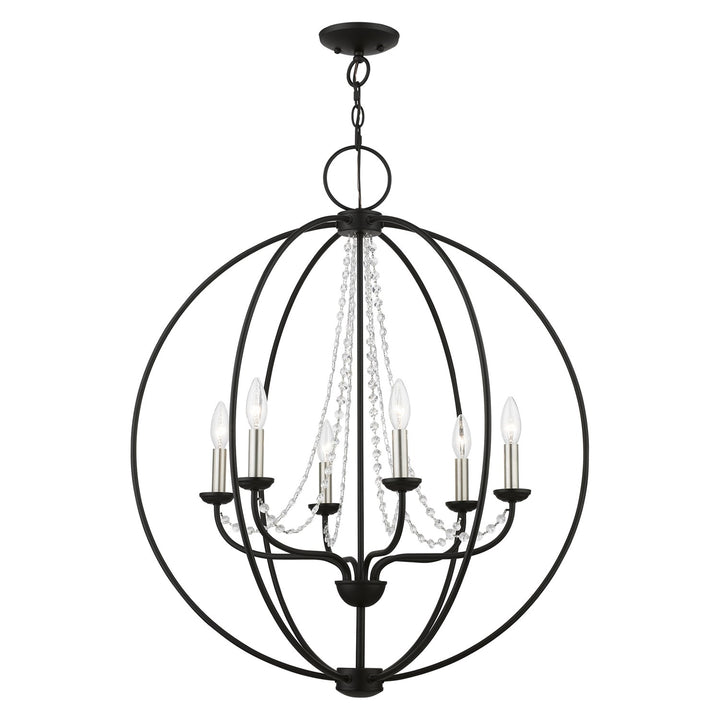 6 Light Black With Brushed Nickel Finish Candles Globe Pendant Chandelier