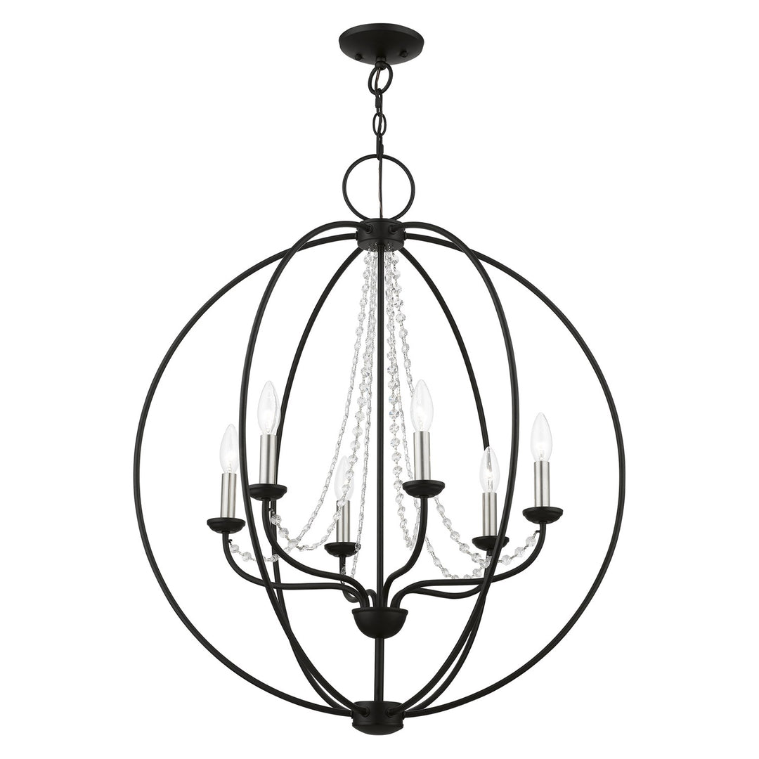 6 Light Black With Brushed Nickel Finish Candles Globe Pendant Chandelier