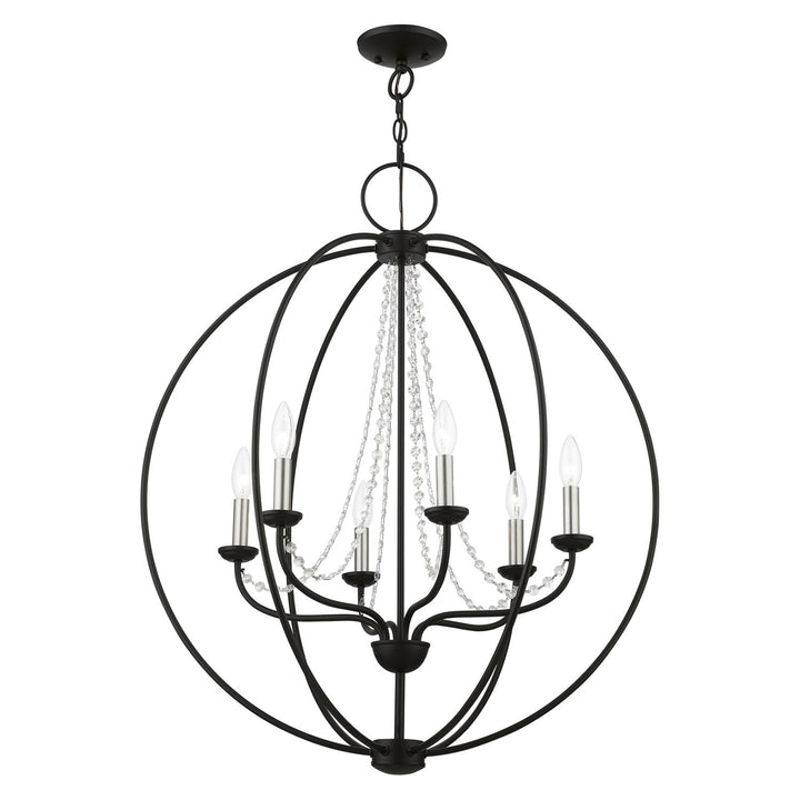 6 Light Black With Brushed Nickel Finish Candles Globe Pendant Chandelier