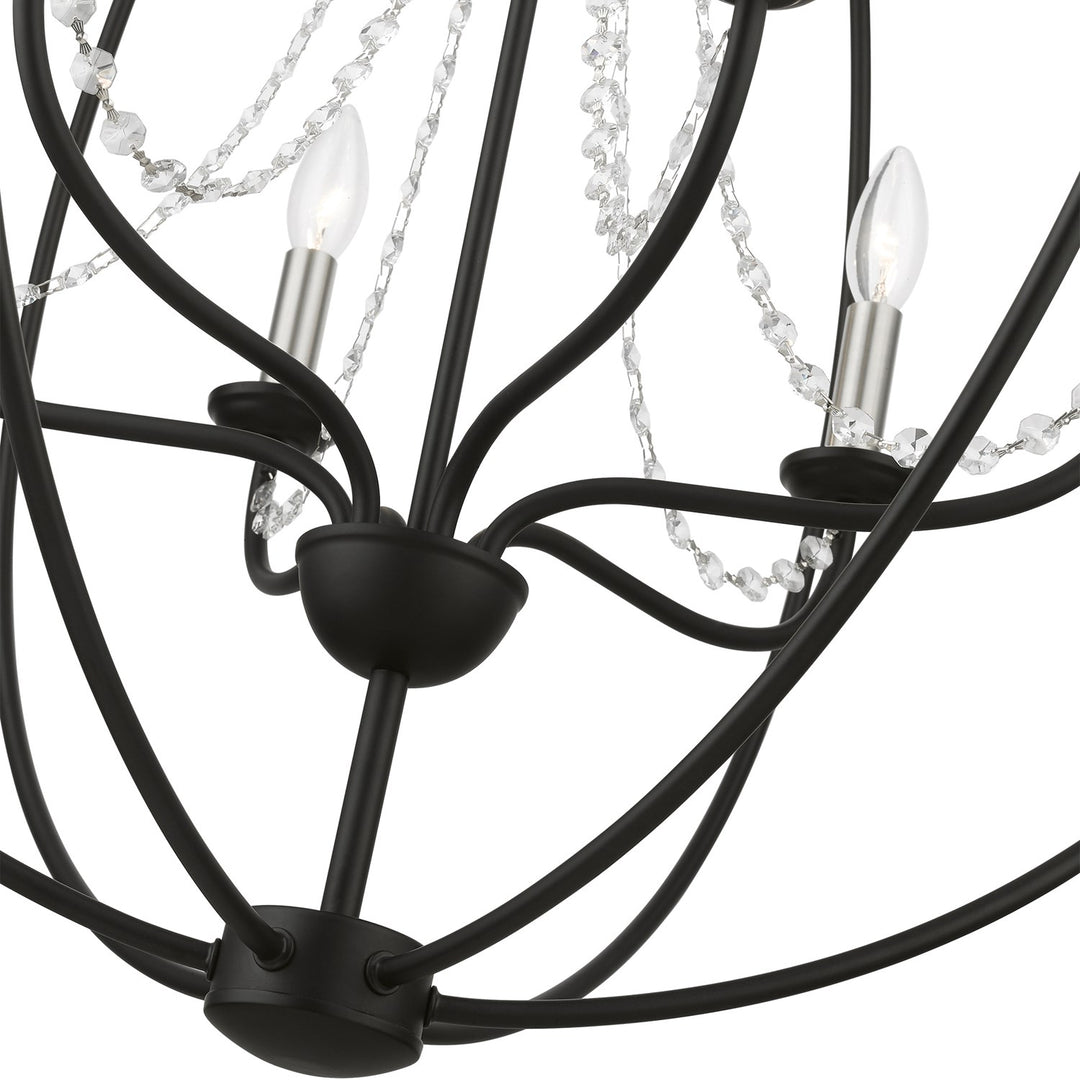 6 Light Black With Brushed Nickel Finish Candles Globe Pendant Chandelier