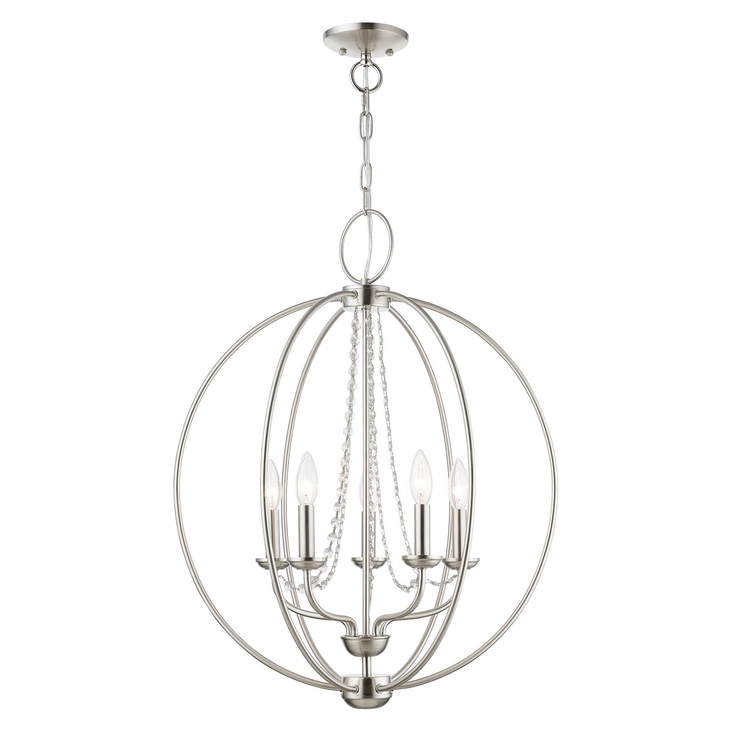 5 Light Brushed Nickel Globe Chandelier by Livex Lighting