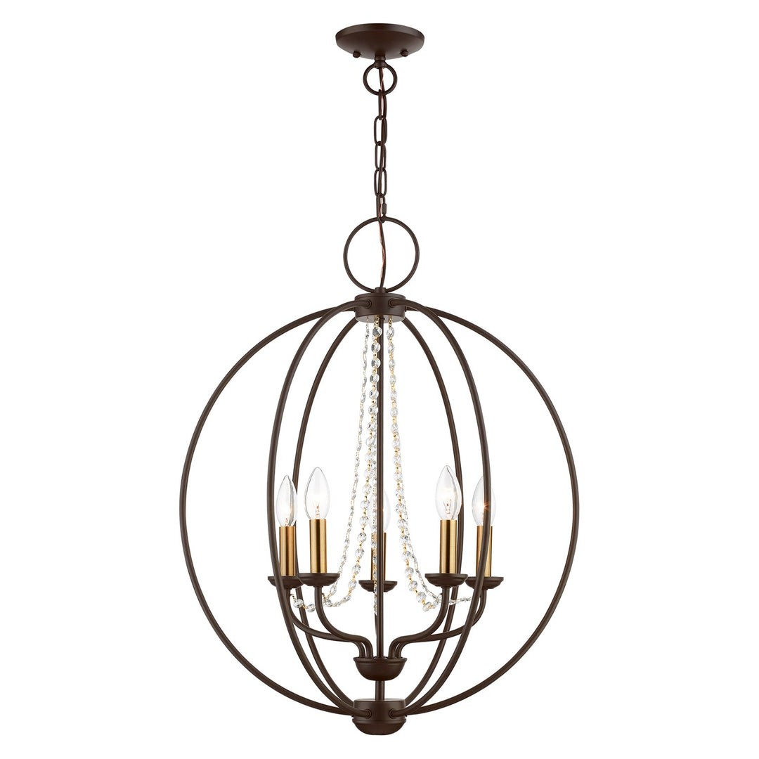 5 Light Bronze With Antique Brass Finish Candles Globe Chandelier by Livex Lighting