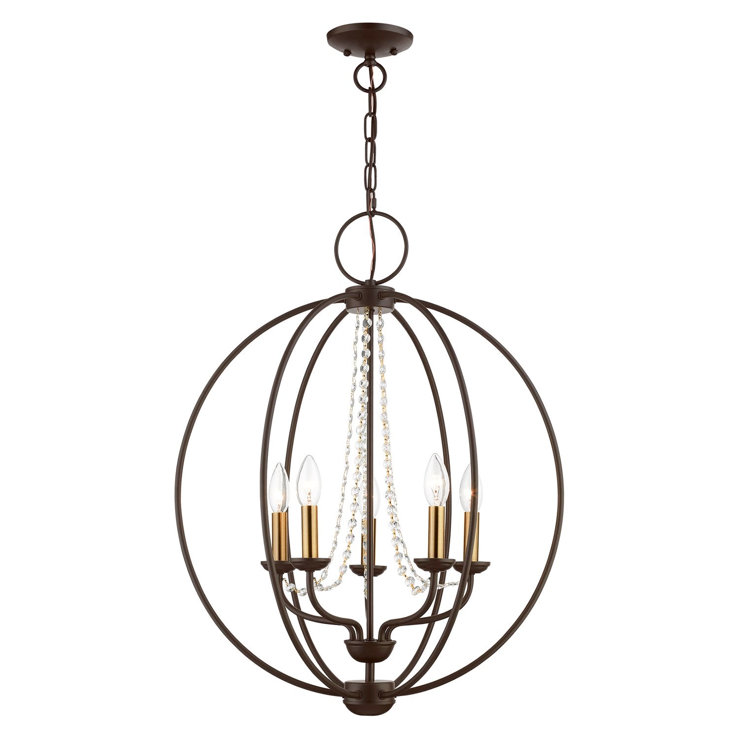 5 Light Bronze With Antique Brass Finish Candles Globe Chandelier by Livex Lighting