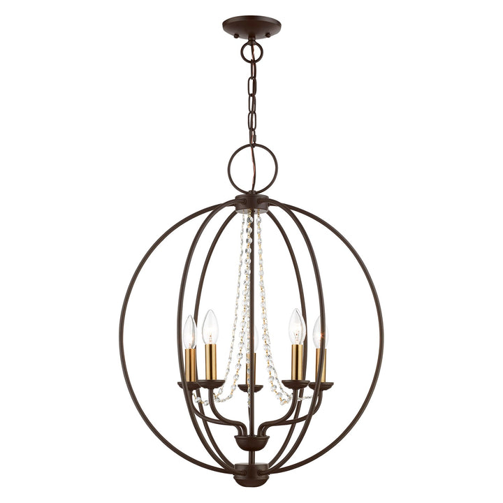 5 Light Bronze With Antique Brass Finish Candles Globe Chandelier by Livex Lighting