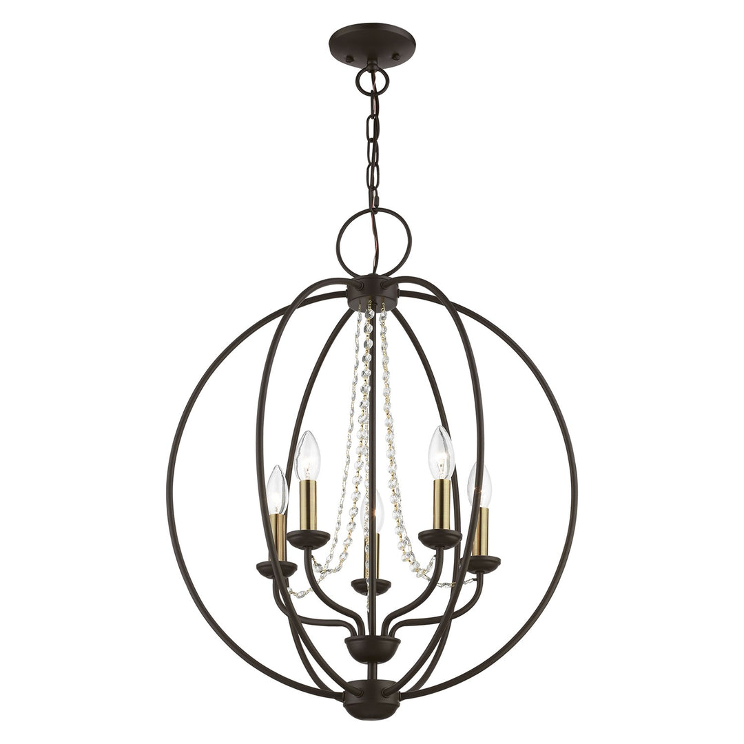 5 Light Bronze With Antique Brass Finish Candles Globe Chandelier