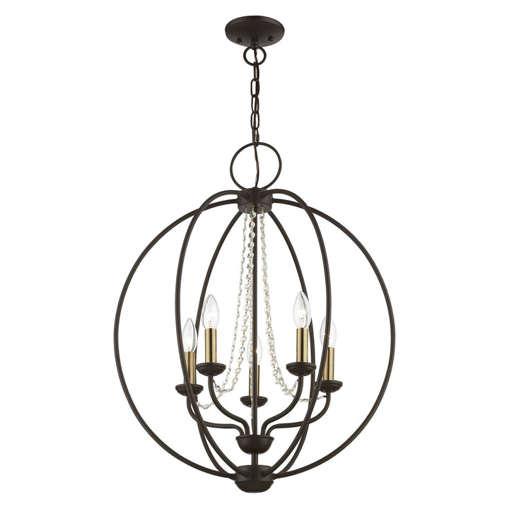 5 Light Bronze With Antique Brass Finish Candles Globe Chandelier