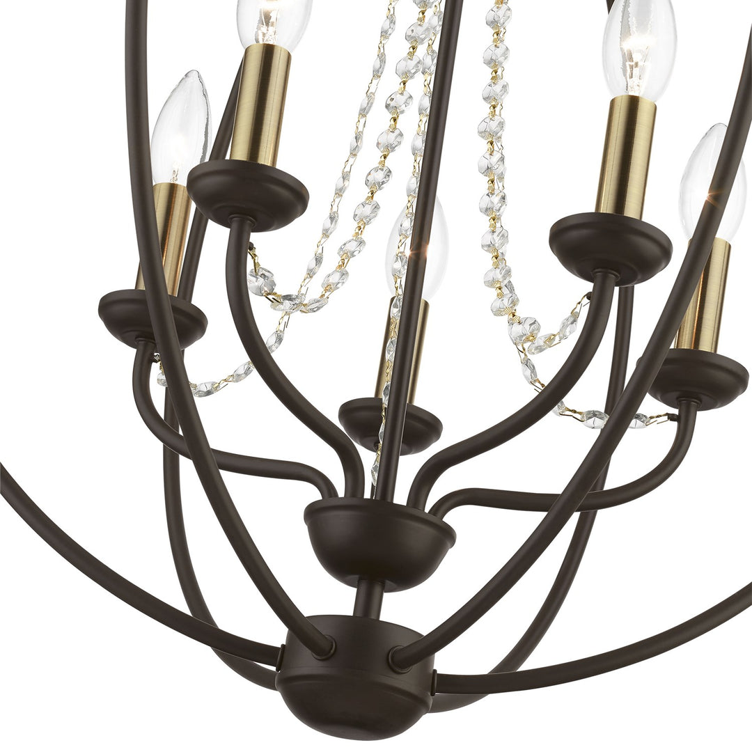 5 Light Bronze With Antique Brass Finish Candles Globe Chandelier
