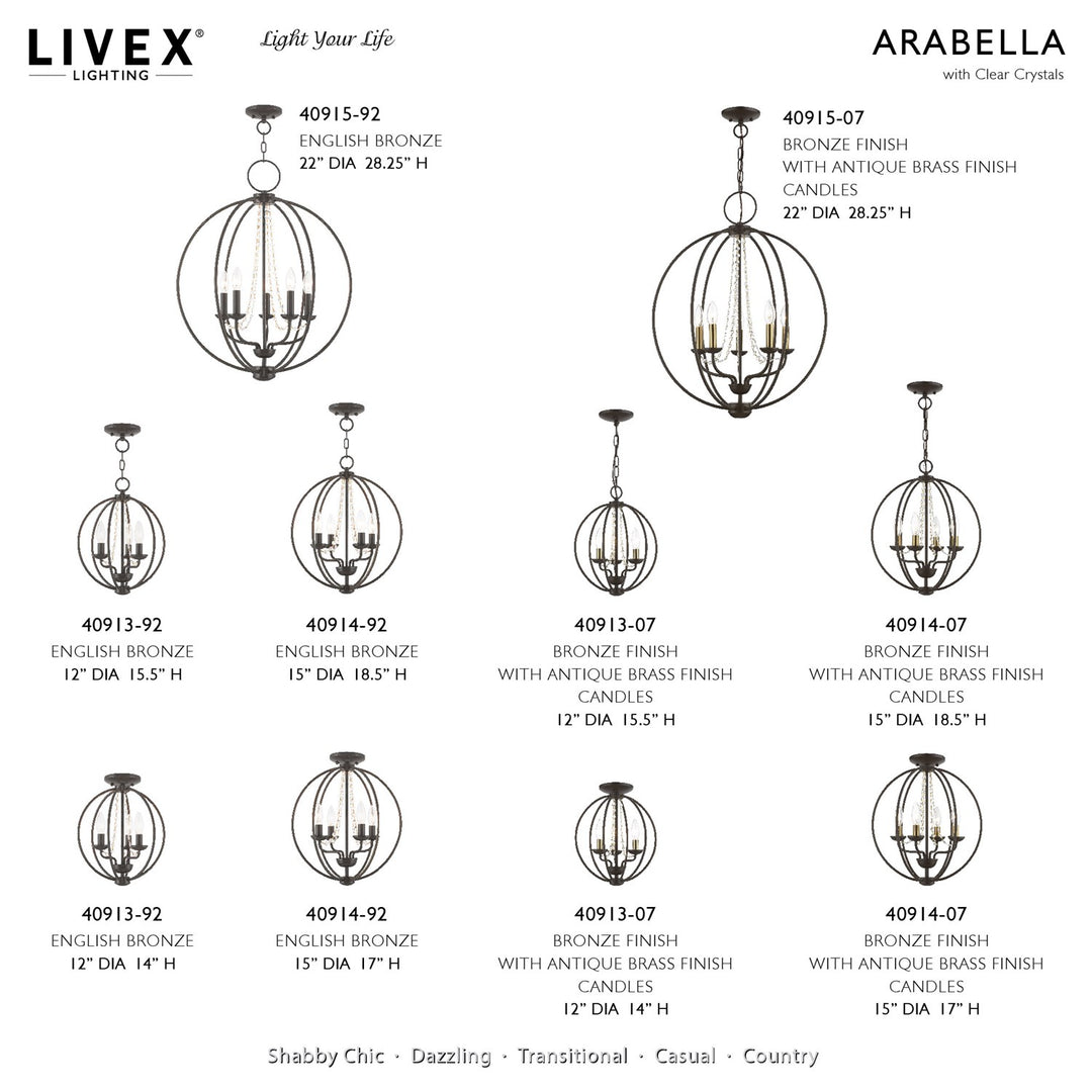 5 Light Bronze With Antique Brass Finish Candles Globe Chandelier