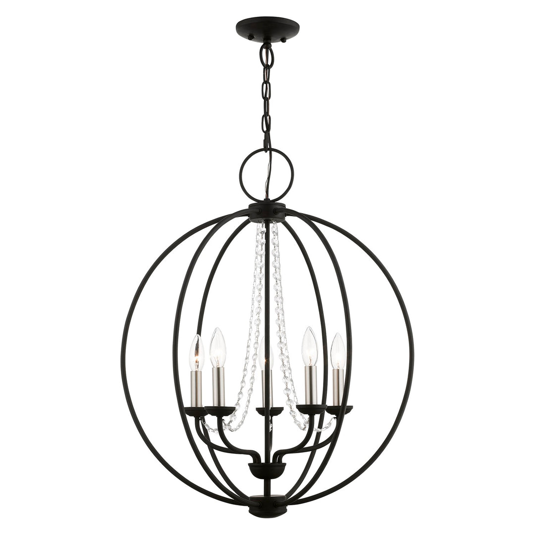 5 Light Black With Brushed Nickel Finish Candles Globe Chandelier by Livex Lighting