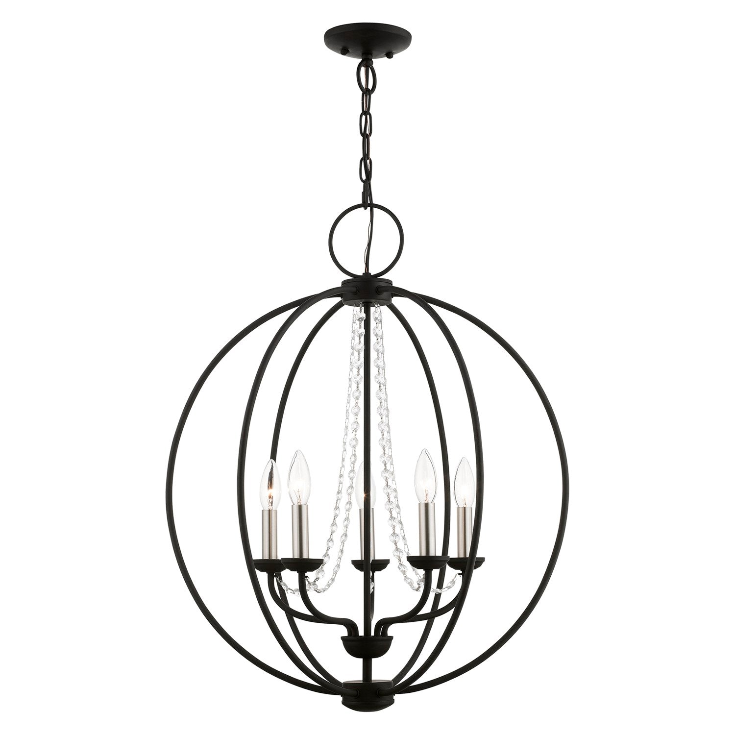 5 Light Black With Brushed Nickel Finish Candles Globe Chandelier by Livex Lighting