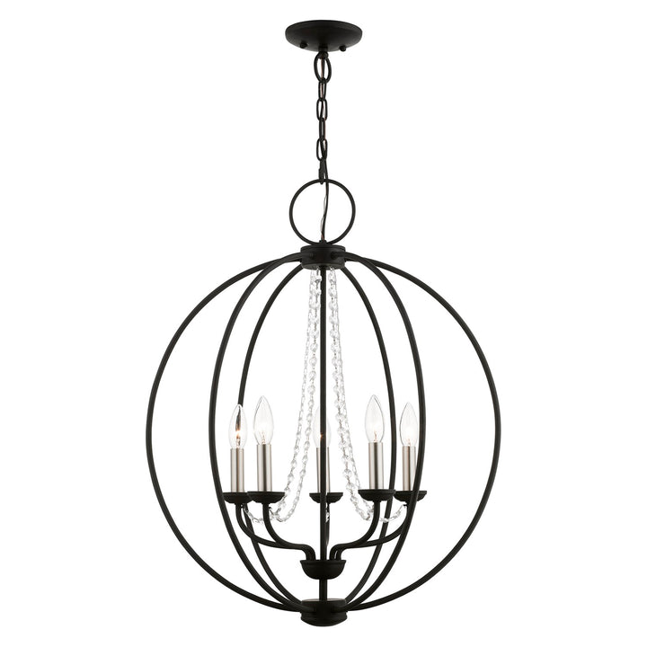 5 Light Black With Brushed Nickel Finish Candles Globe Chandelier by Livex Lighting