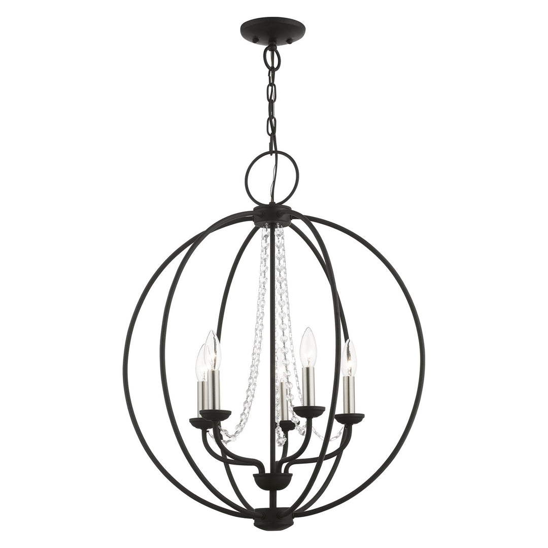 5 Light Black With Brushed Nickel Finish Candles Globe Chandelier
