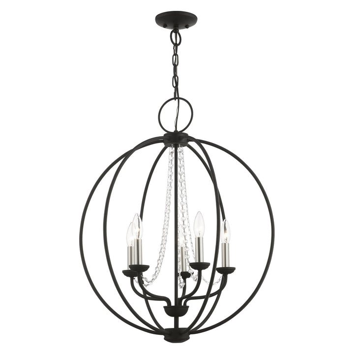5 Light Black With Brushed Nickel Finish Candles Globe Chandelier