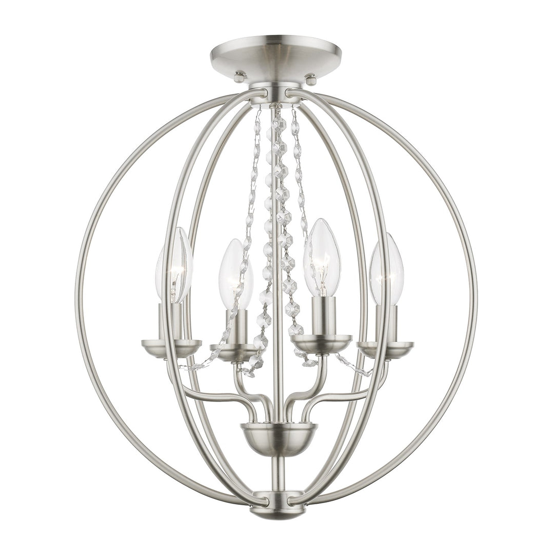 4 Light Brushed Nickel Globe Convertible Chandelier/ Semi-Flush
