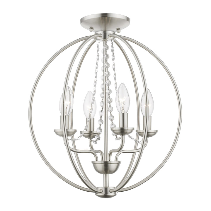 4 Light Brushed Nickel Globe Convertible Chandelier/ Semi-Flush