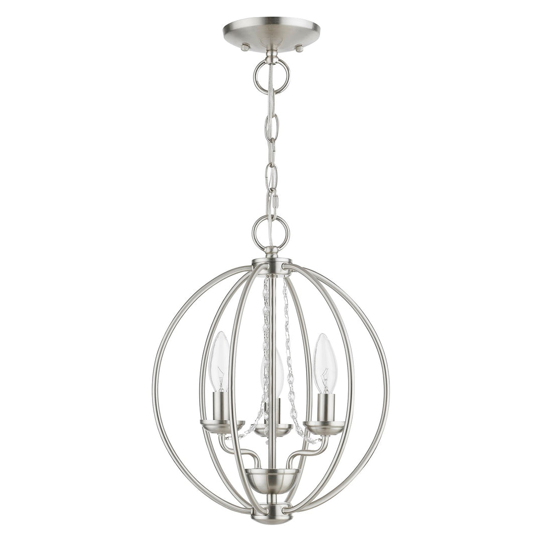3 Light Brushed Nickel Globe Convertible Mini Chandelier/ Semi-Flush