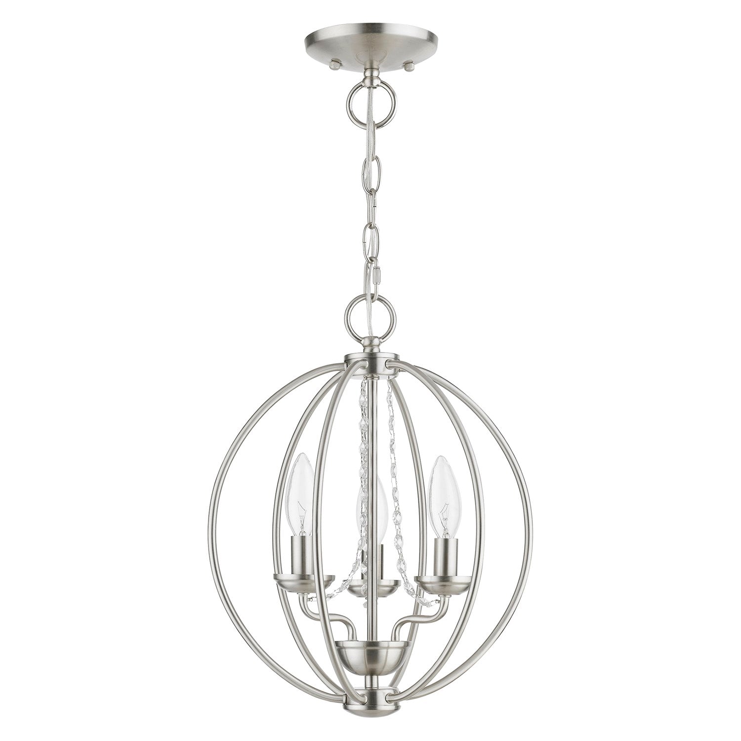 3 Light Brushed Nickel Globe Convertible Mini Chandelier/ Semi-Flush