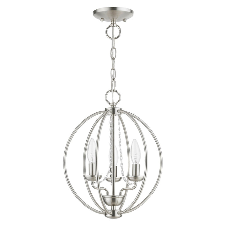 3 Light Brushed Nickel Globe Convertible Mini Chandelier/ Semi-Flush