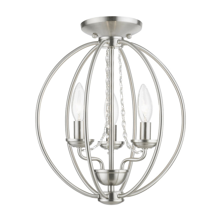 3 Light Brushed Nickel Globe Convertible Mini Chandelier/ Semi-Flush