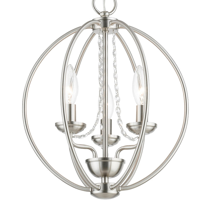 3 Light Brushed Nickel Globe Convertible Mini Chandelier/ Semi-Flush