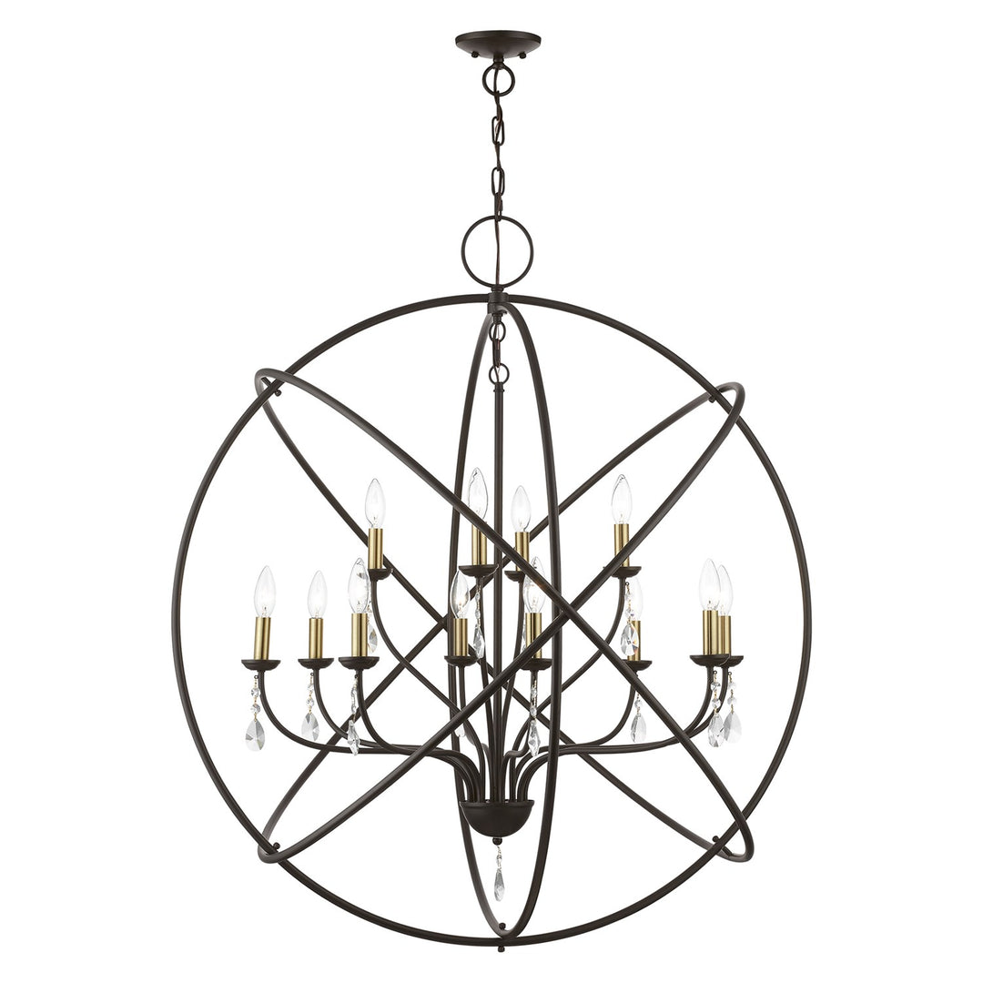 12 Light Bronze With Antique Brass Finish Candles Grande Foyer Chandelier by Livex Lighting