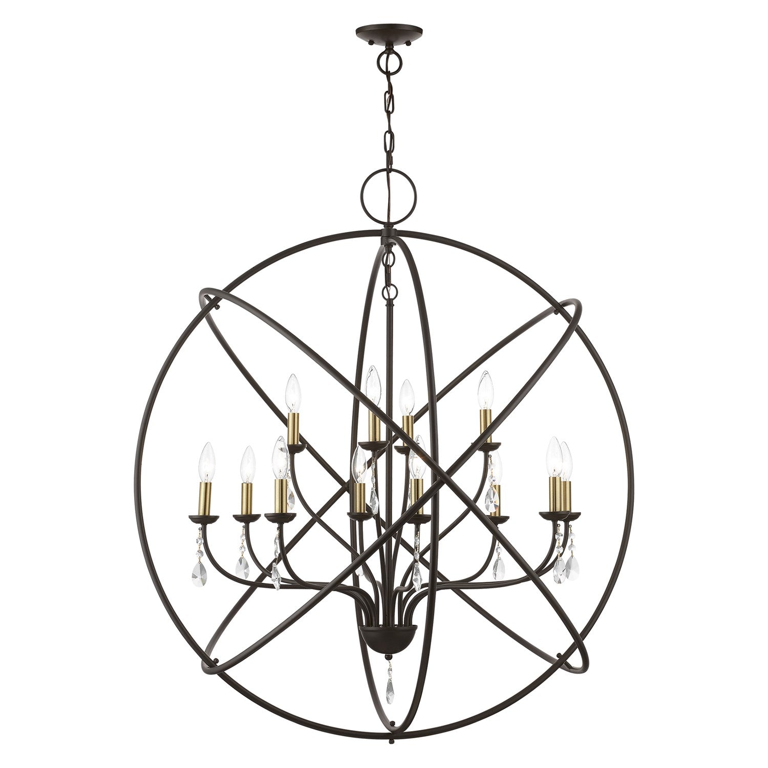 12 Light Bronze With Antique Brass Finish Candles Grande Foyer Chandelier by Livex Lighting