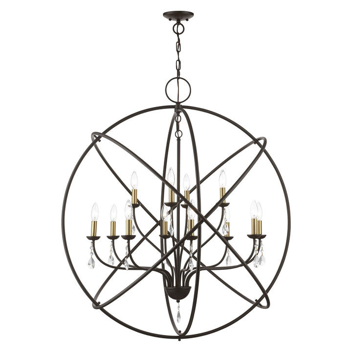 12 Light Bronze With Antique Brass Finish Candles Grande Foyer Chandelier by Livex Lighting